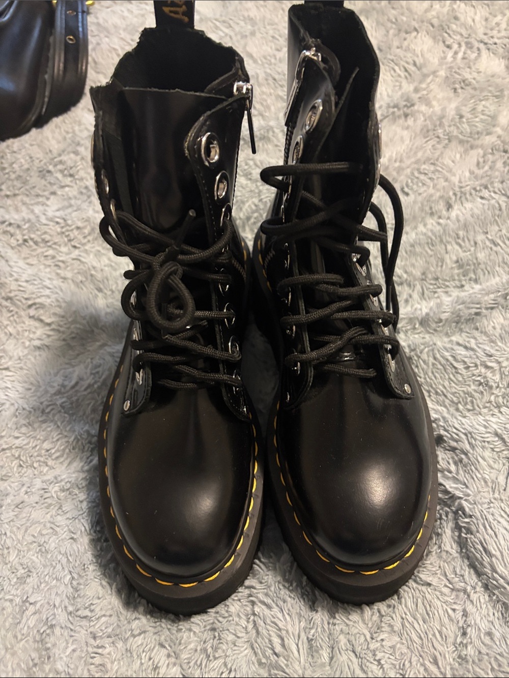 Dr. Martens Black Combat Boots with Yellow Stitching